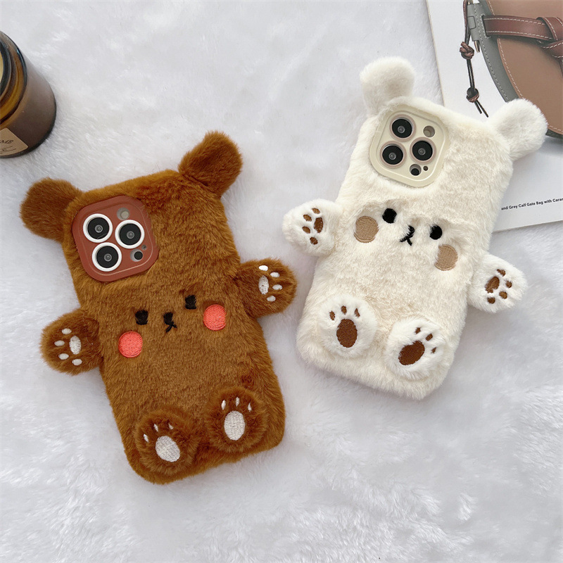 Phone Cases Protective - Koreanische 3D Cartoon Bär Flauschige Plüsch