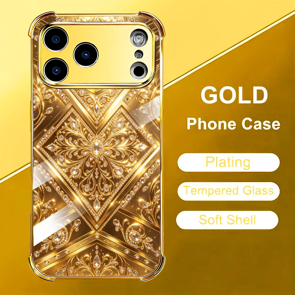 Phone Cases Rhode - Stilvolle goldene Barock-Glas-Handyhülle für iPhone, Carcasa