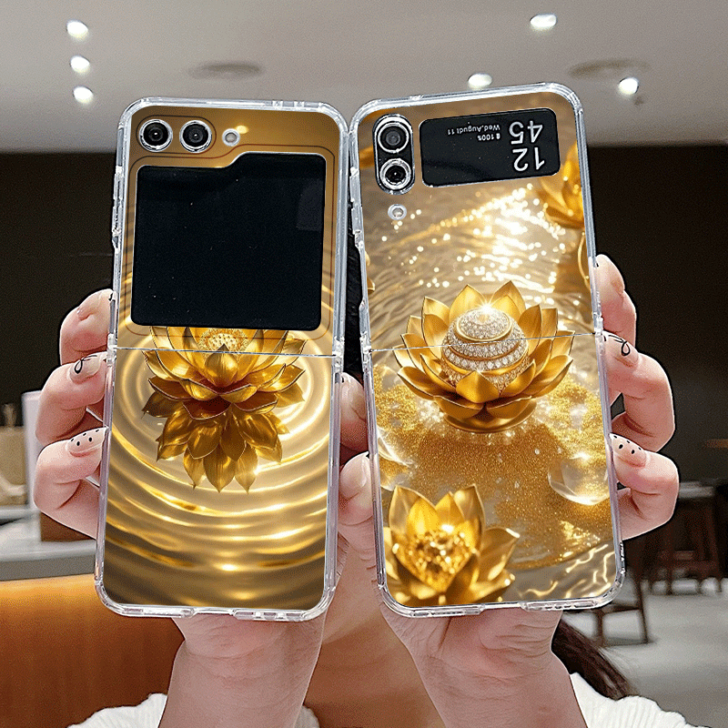 Phone Cases Z Flip 6 - Kreative goldene Lotusblumenmuster-Handyhülle für Samsung Galaxy