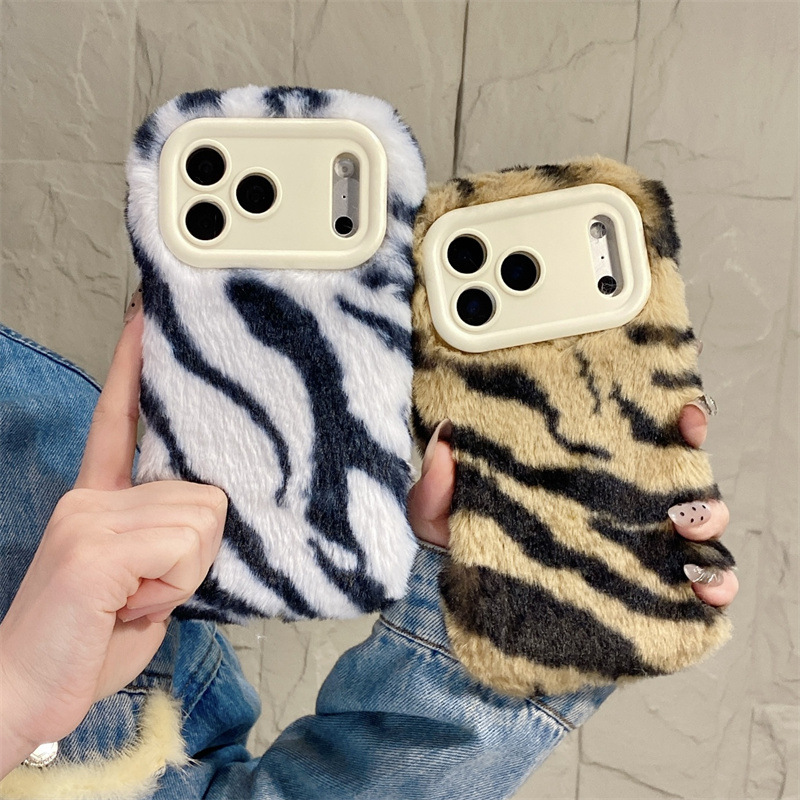 Phone Cases Protective - Luxuriöse Zebra-Muster Flauschige Plüsch-Handyhülle für iPhone
