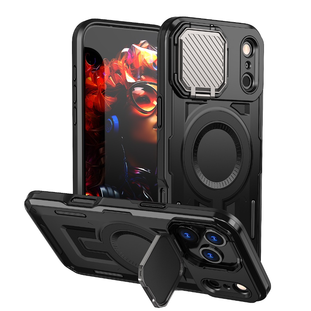 Rugged Armor Case - Robuste magnetische Handyhülle mit Schiebe-Kameraobjektivschutz und