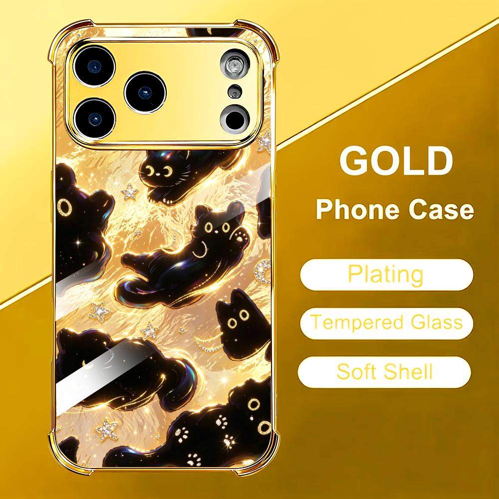 Phone Cases Rhode - Premium Golden Black Cat Glas-Handyhülle für