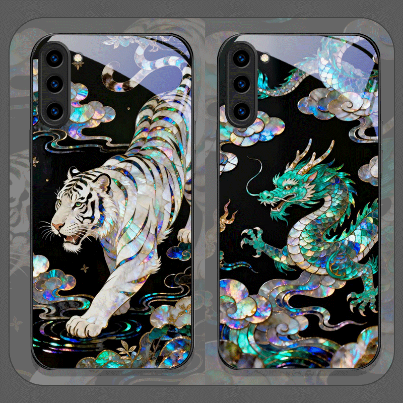 Phone Cases Samsung S25 Fe - Stilvolle Tiger-Drachen-Marmor-Textur Bedruckte Gehärtete Glas-Handyhülle für