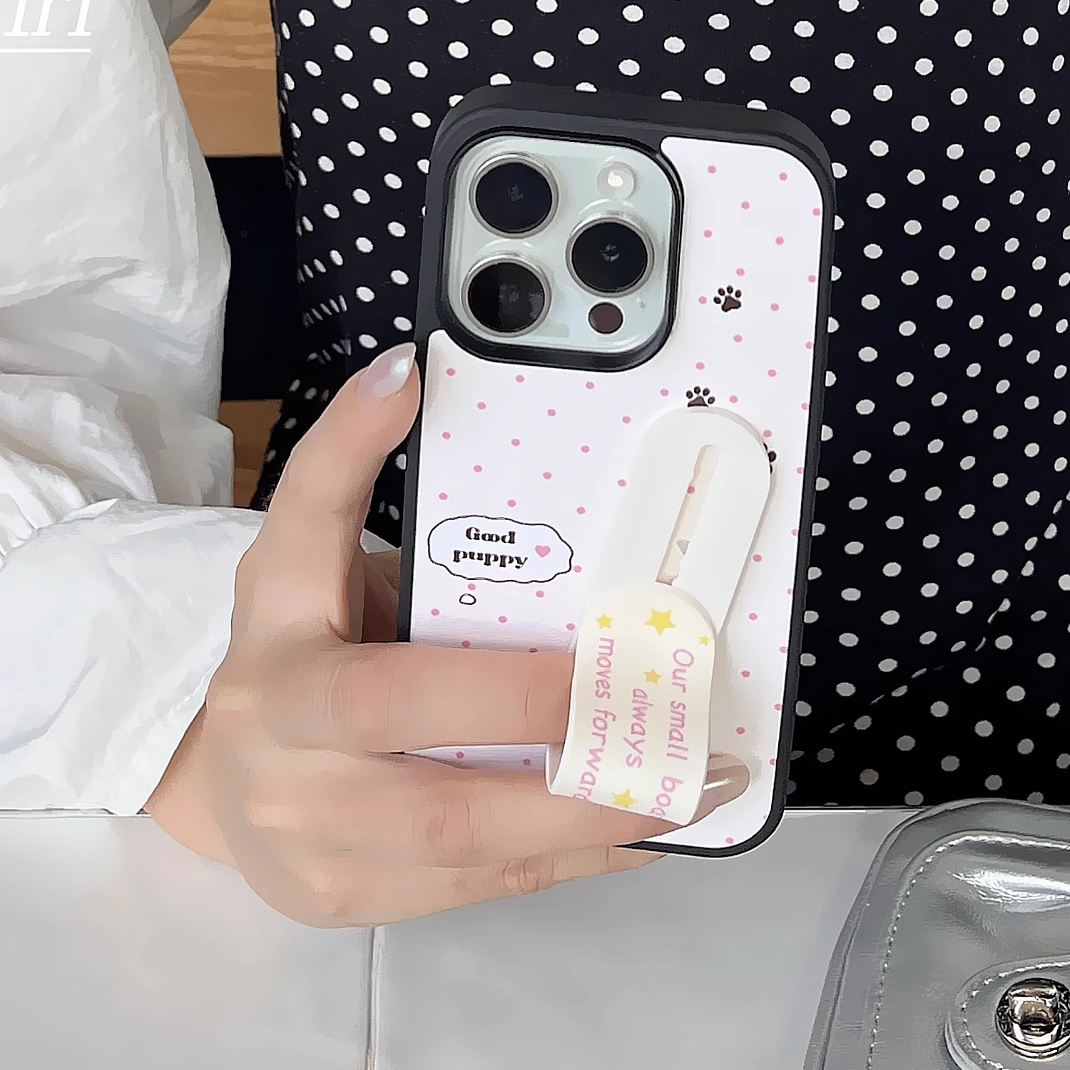 Phone Cases With Stand - INS Pink Wave Point Good Puppy